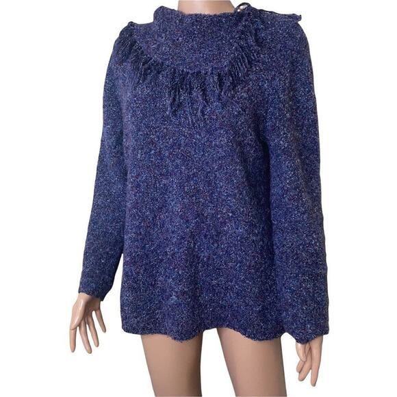 Hearts of Palm sweater purple purple fringe collared tasseled neck line SZ Lg - Picture 2 of 8